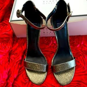 White House Black Market Foil-Suede Strappy Heels